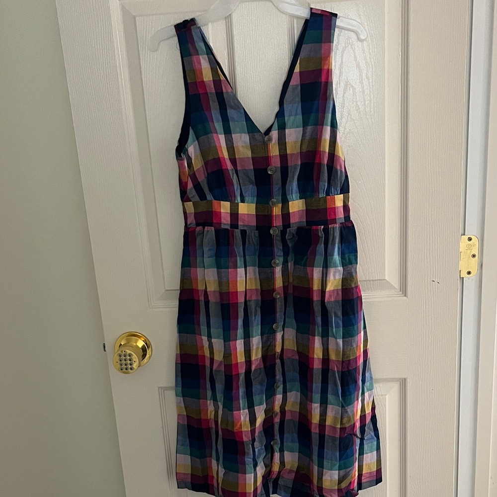 J. Crew Multicolor Plaid Midi Dress in Navy, Pink, Teal, Cream
